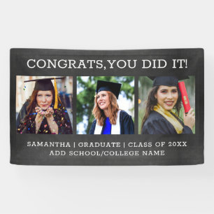 3 Photo Congrats Grad 2022 Graduation Chalkboard Banner