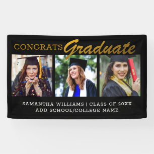 3 Photo Congrats Graduate 2022 Black And Gold Banner
