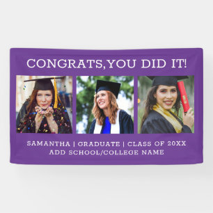 3 Photo Congrats Graduate 2025 Graduation Purple Banner