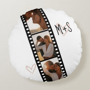 3 Photo Couples Filmstrip Boyfriend Girlfriend Round Pillow