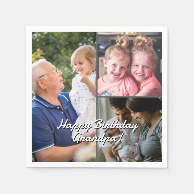 3-Photo Custom Party Napkins Personalized Text (Front)