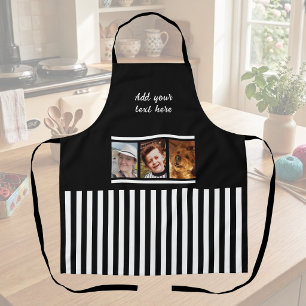 3 photo custom text black white striped apron