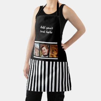3 photo custom text black white striped  apron
