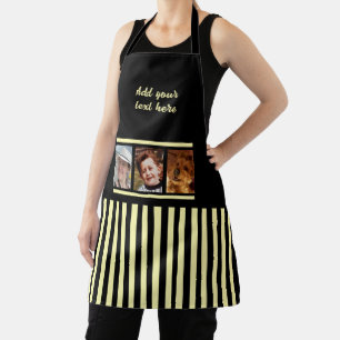 3 photo custom text black yellow striped apron