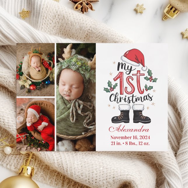 3 Photo Cute Santa Baby 1st Christmas Holiday Card (Creator Uploaded)