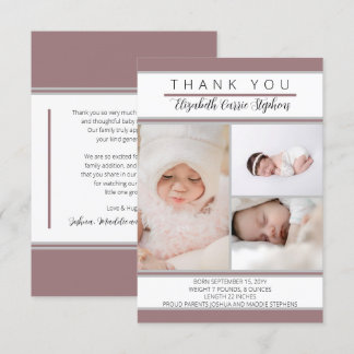 3 Photo Dk Rose Baby Shower |Birth Announcemen Thank You Card