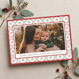 3 Photo Elegant Berry Botanical Pattern Christmas Holiday Card