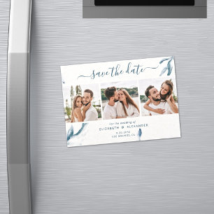 3 photo elegant blue watercolor simple wedding magnetic invitation