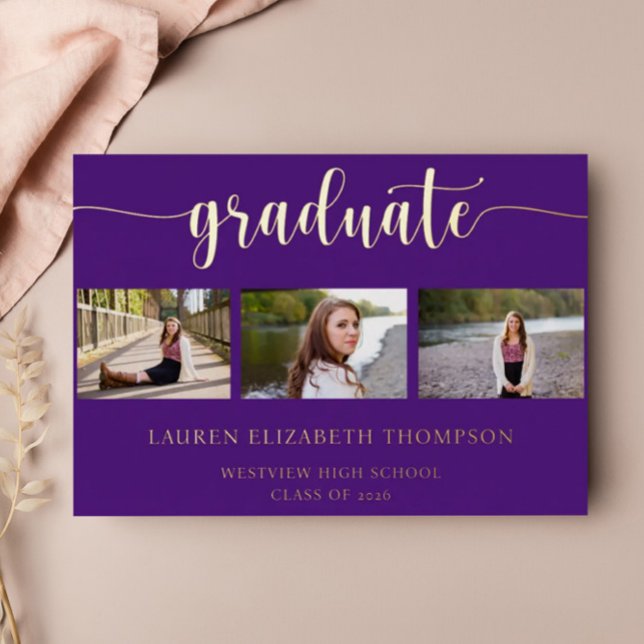 3 Photo Elegant Graduation Purple Gold (Creator Uploaded)