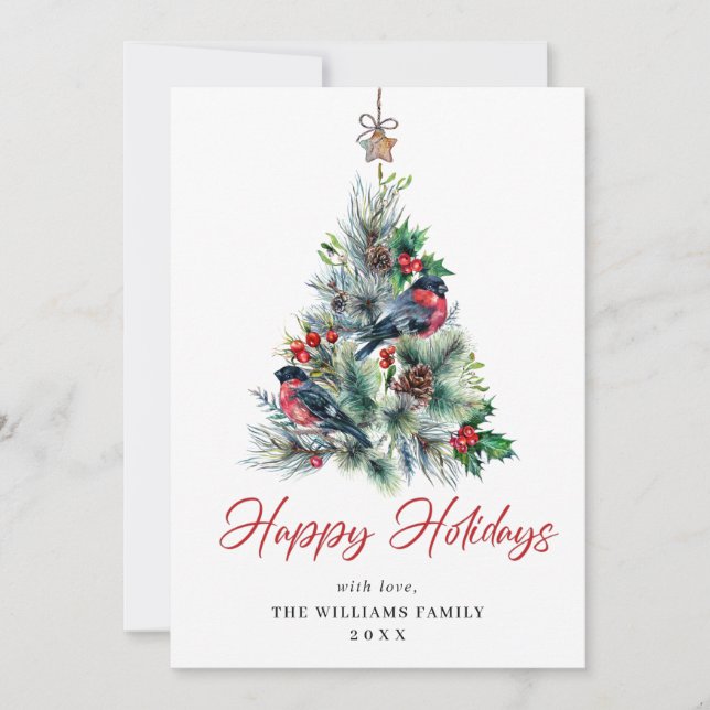 3 PHOTO Elegant Pine Tree Christmas Greeting Holiday Card (Front)