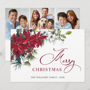3 PHOTO Elegant Poinsettia Christmas Greeting Holiday Card