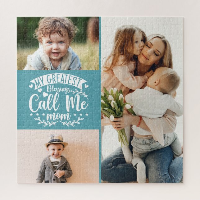 3 photo family collage mom keepsake mothers day  j jigsaw puzzle (Vertical)