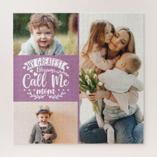 3 photo family collage mom keepsake mothers day jigsaw puzzle