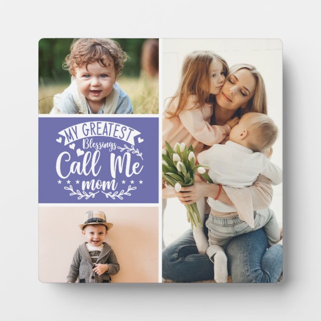 3 photo family collage mom keepsake mothers day plaque (Front)