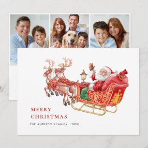 3 PHOTO Festive Santa Sleigh Christmas Greeting Holiday Card
