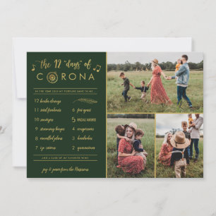 3 Photo Funny Twelve Days Corona Modern Gold Green Holiday Card