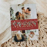 3 Photo Gold Greenery Red Merry Christmas Holiday Card<br><div class="desc">Elegant 3 photo holiday card with a clean and modern look,  featuring gold & greenery graphics,  with a winter botanical gold pattern back.</div>
