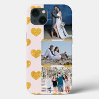 3 Photo gold hearts Case-Mate iPhone Case
