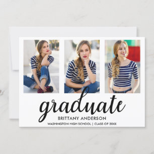 3 Photo Gold Modern Graduation Party Invite WB