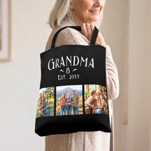 3 Photo Grandma Est Year Custom Name Number Grands Tote Bag