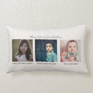 3 Photo Grandma's Great Grandchildren Names Lumbar Pillow