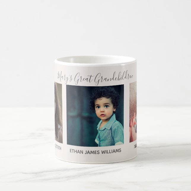 3 Photo Grandma's Great Grandchildren Names Mug (Center)