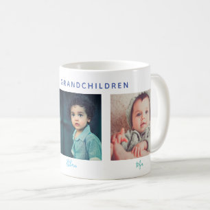 3 Photo Great Grandchildren Names Script Font Type Coffee Mug