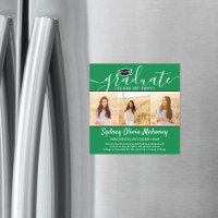 3 Photo Green Magnetic Graduation Announcement