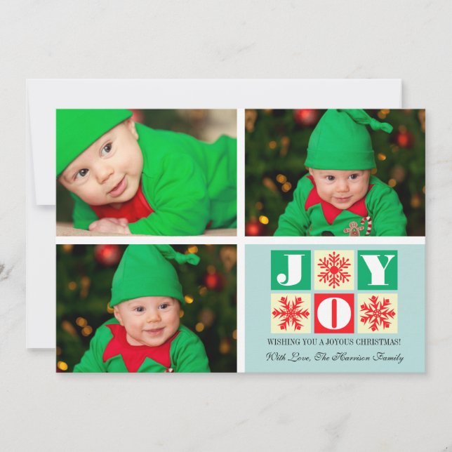 3 Photo Holiday Joy Snowflake Photo (Front)