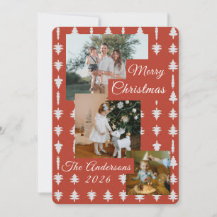 3 Photo Holiday Red + White Christmas Tree Card