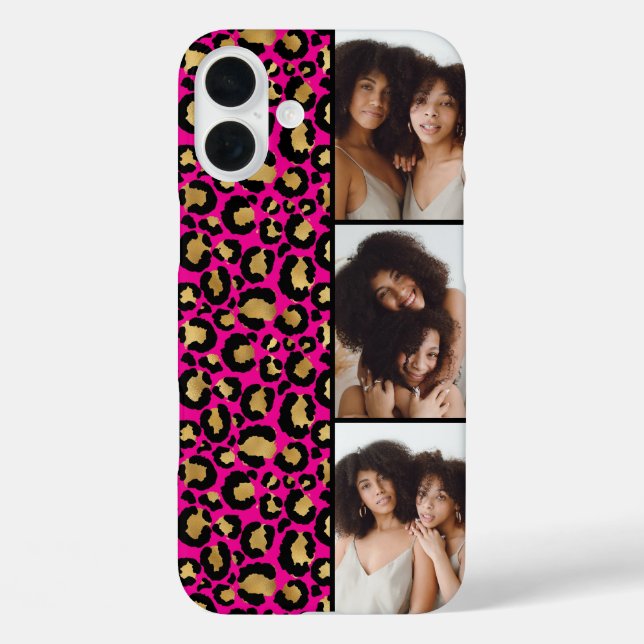 3 Photo Hot Pink And Gold Leopard Print Case-Mate iPhone Case (Back)
