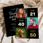 3 Photo Joint Birthday Party Black Gold<br><div class="desc">Celebrate three unique and special people with this timeless and modern triple celebration invitation! Whether it’s a milestone birthday triplet, an epic family anniversary, or any other momentous occasion, this real foil invitation is the perfect way to capture their celebration in an elegant, modern style. The sleek invitation features a...</div>