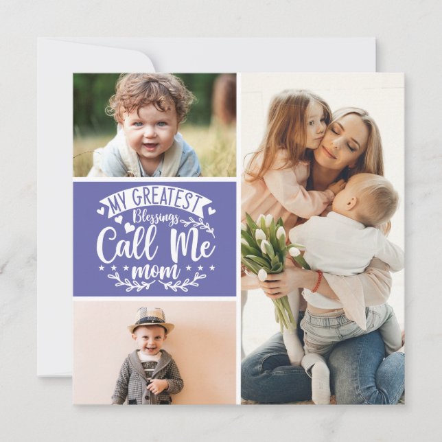 3 photo kids collage mom keepsake mothers day card (Front)