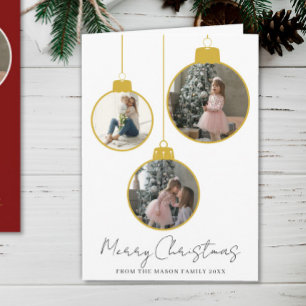 3 photo Merry Christmas bauble Photo Card