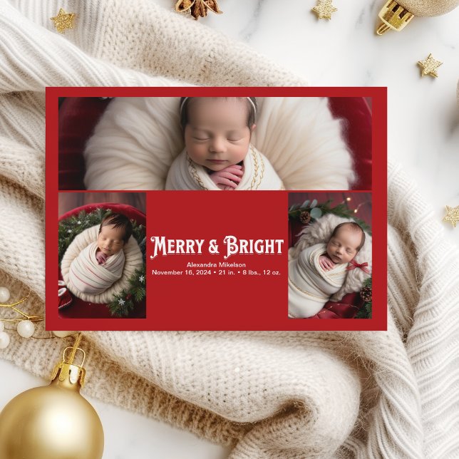 3 Photo Merry et Bright Faire-part de naissance (Créateur téléchargé)