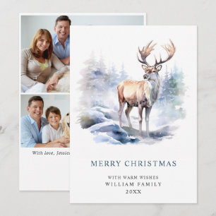 3 PHOTO Minimalist Elegant Deer Christmas Holiday Card