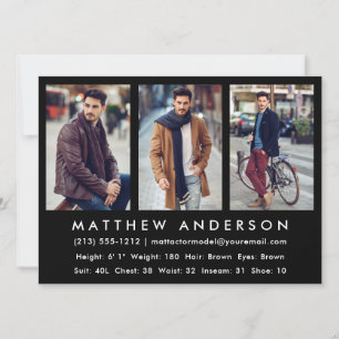 3 Photo Model Actor Comp Card Black