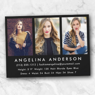 3 Photo Model Actor Comp Card Blk