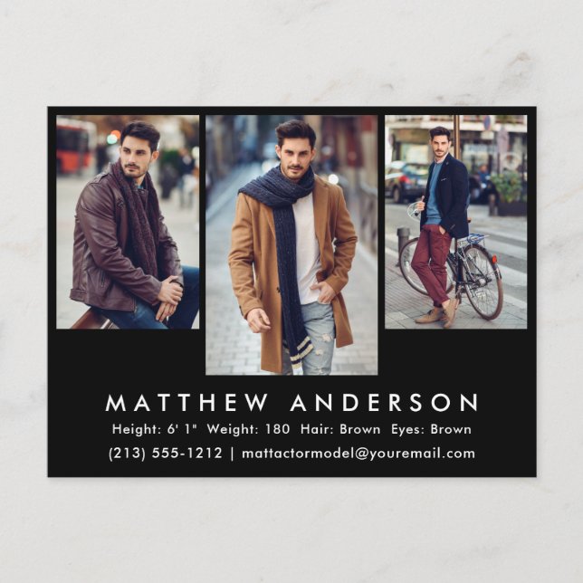 3 Photo Model Actor Photo Comp Card Postcard Blk (Front)