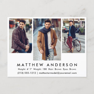 3 Photo Model Actor Photo Comp Card Postcard Wht