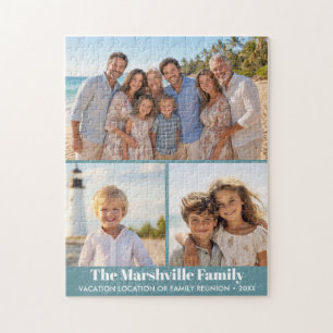 3 Photo Modern Collage with Family Text Jigsaw Puzzle