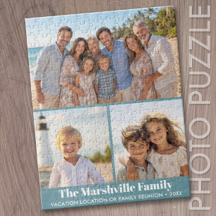 3 Photo Modern Collage with Family Text Jigsaw Puzzle
