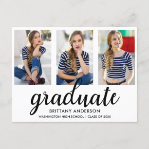 3 Photo Modern Gold Graduation Party Invitation WB