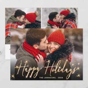 3 PHOTO Modern Golden Christmas Greeting Holiday Card