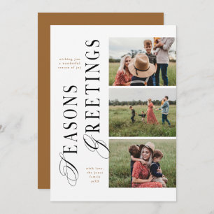 3 Photo Modern Minimal Seasons Greetings Invitation