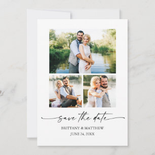 3 Photo Modern Minimalist Ink Pen Script Save The Date