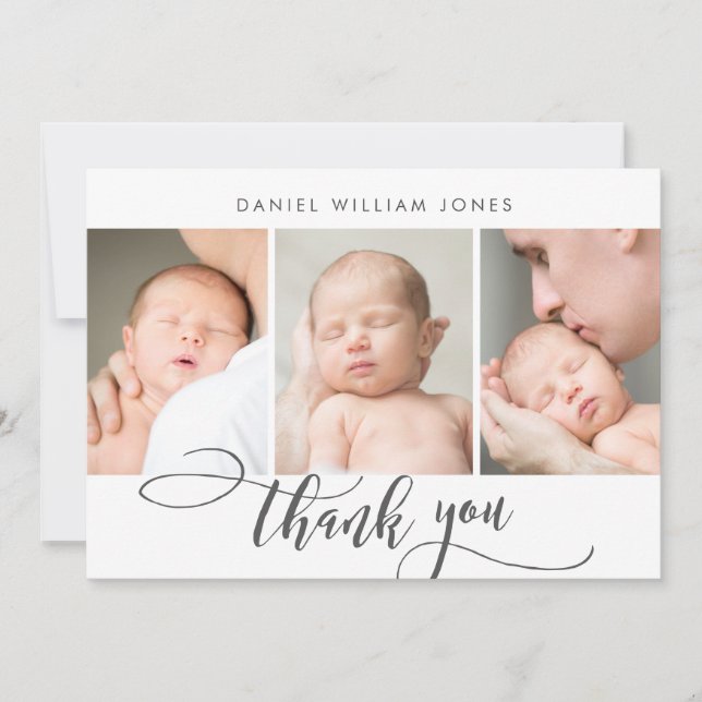 3 Photo Modern Script Newborn Baby Thank You (Front)