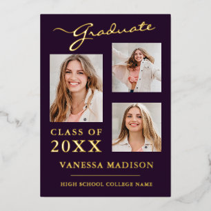 3 Photo Modern Script Purple Grad Announcement