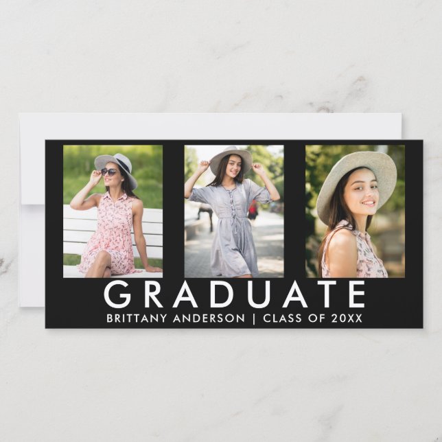 3 Photo Moderne Grad Faire-part Card (Devant)