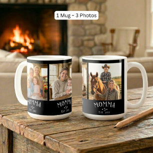 3 Photo Mom Established Kids Count Chic Black Coffee Mug